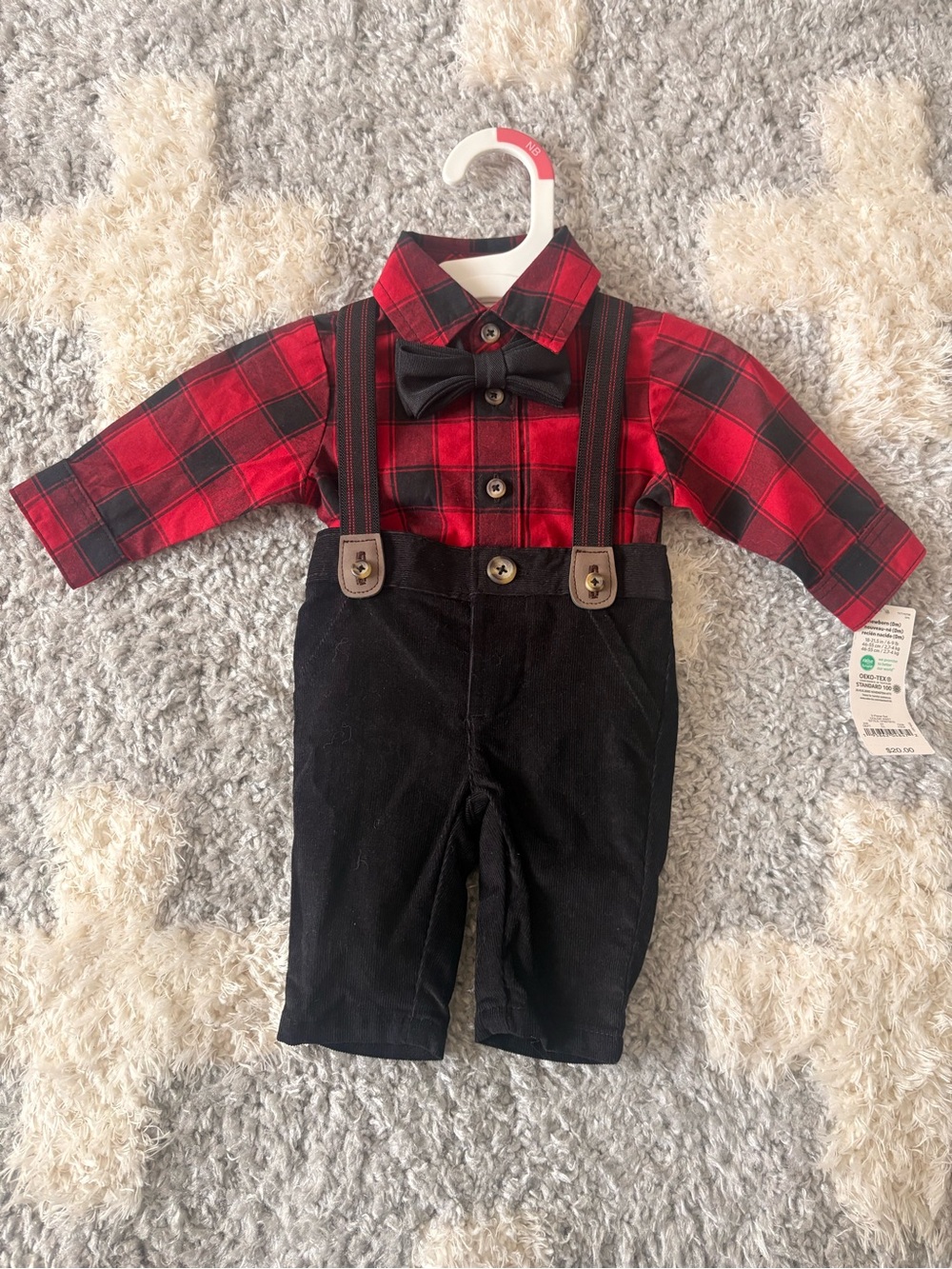 Carter's Red Plaid Shirt with Black Suspender Pants Set